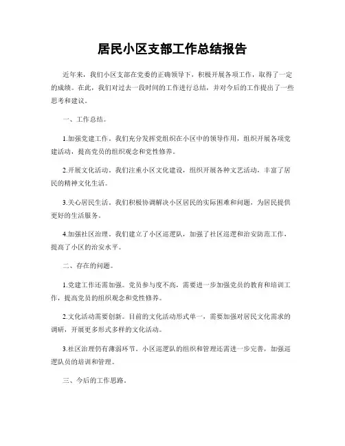 居民小区支部工作总结报告
