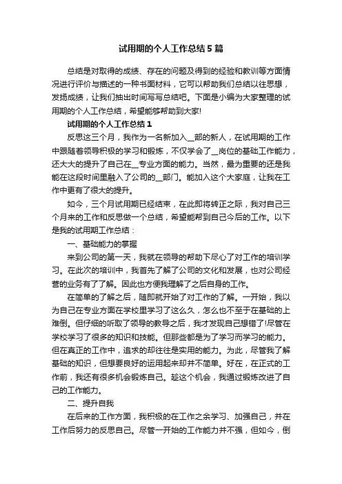 试用期的个人工作总结5篇