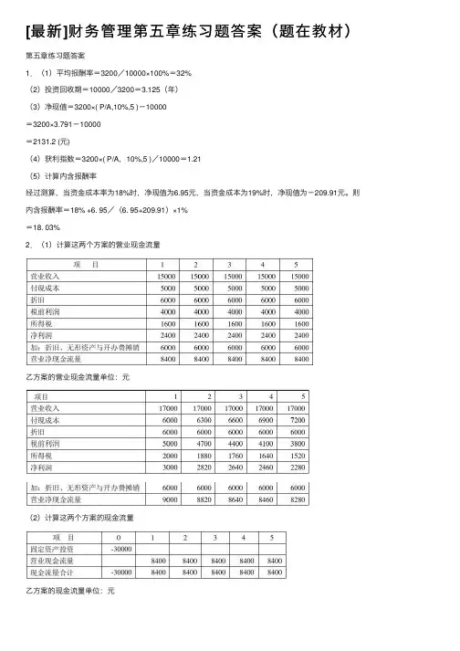 [最新]财务管理第五章练习题答案（题在教材）