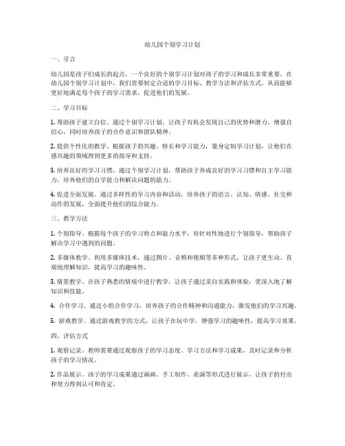 幼儿园个别学习计划