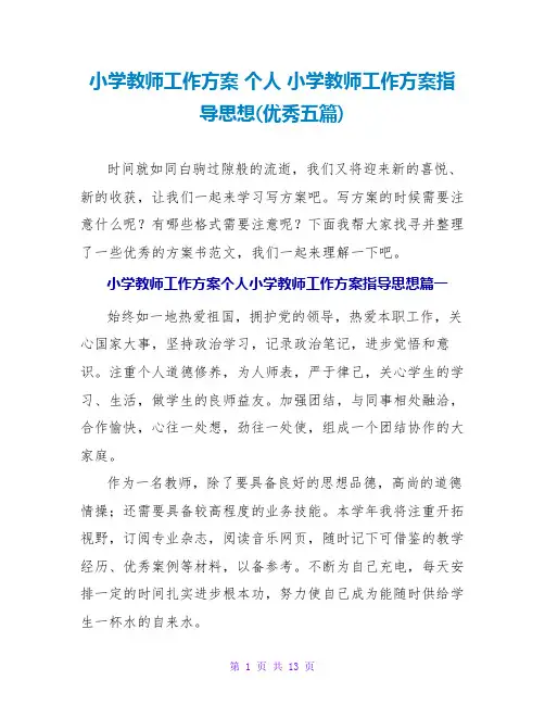 个人小学教师工作计划指导思想(优秀五篇)