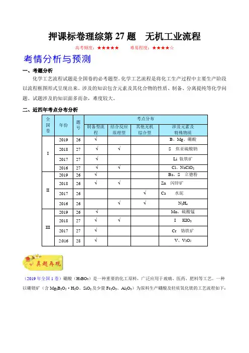 押课标卷理综第27题 工业流程(解析版)-备战2020年高考化学临考题号押题