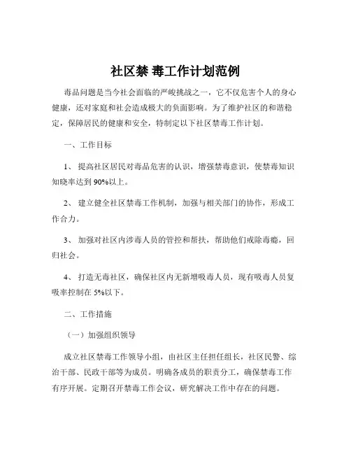 社区禁 毒工作计划范例