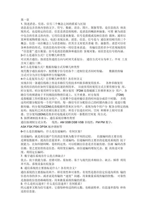 通信原理期末考试复习资料整理自我总结