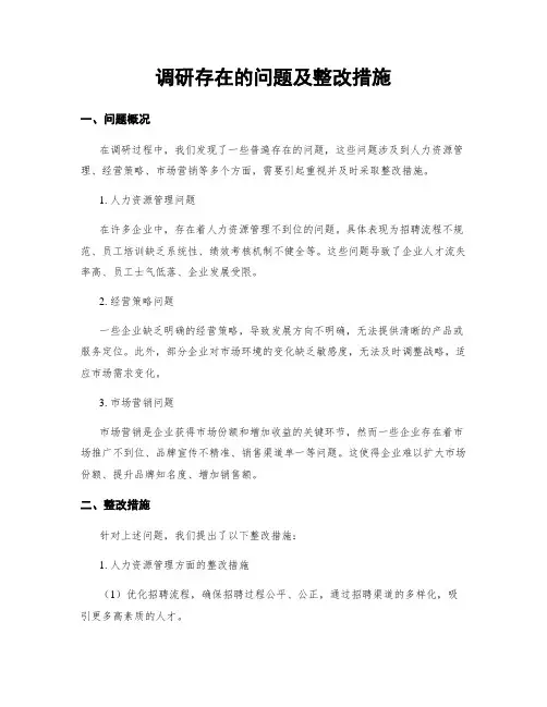 调研存在的问题及整改措施