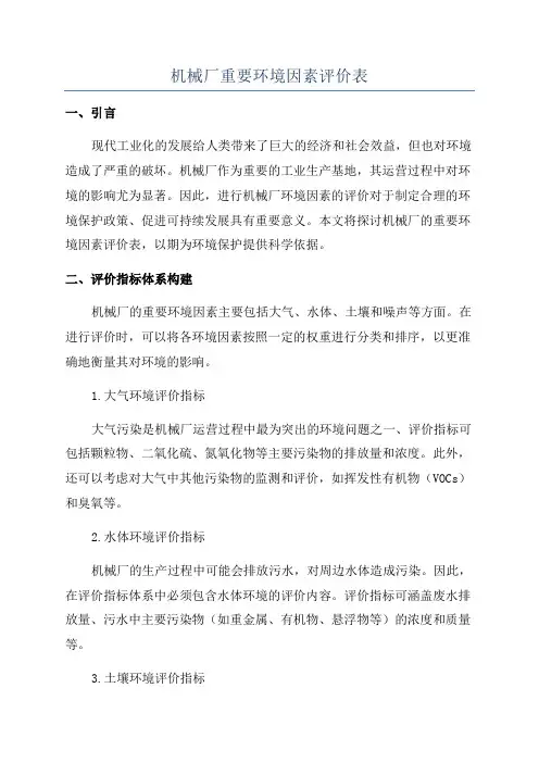 机械厂重要环境因素评价表