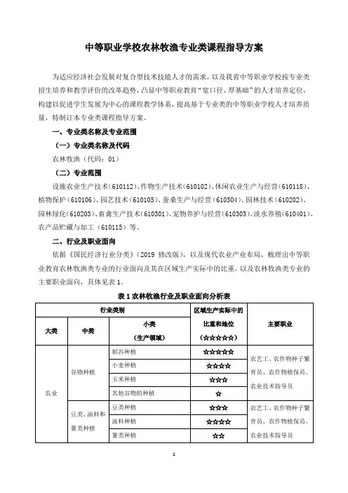 农林牧渔类专业课程指导方案