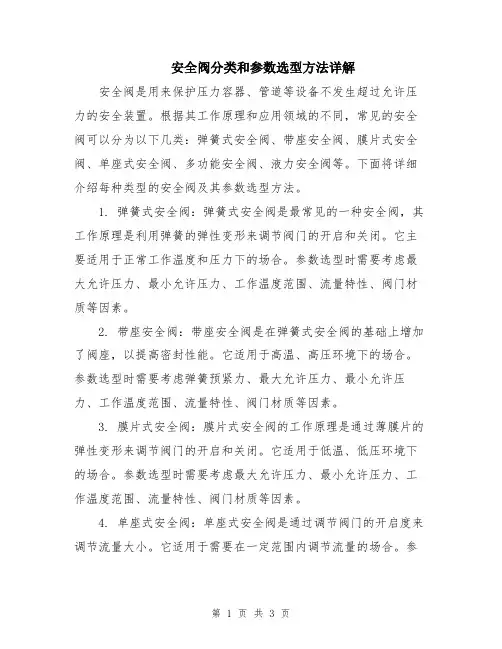 安全阀分类和参数选型方法详解