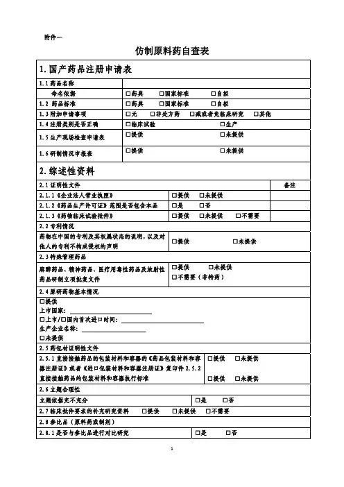 仿制药(原料药)自查表 (1)