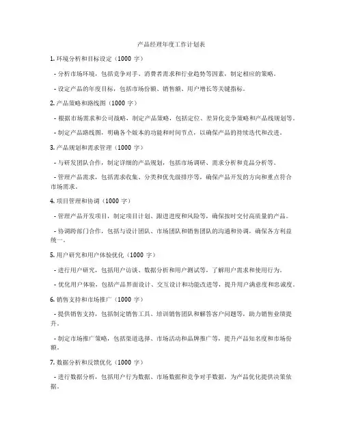 产品经理年度工作计划表