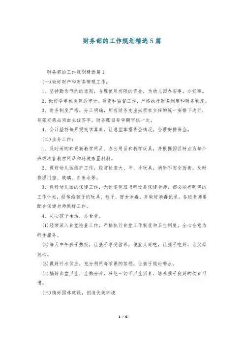 财务部的工作规划精选5篇