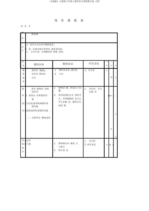 (完整版),人教版六年级上册体育全册教案,文档