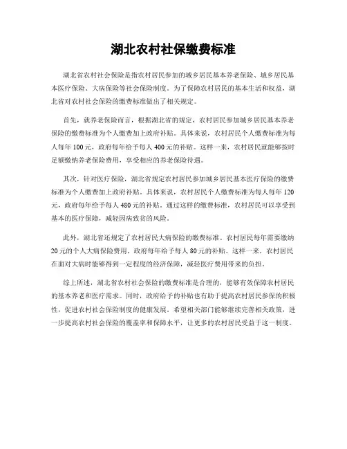 湖北农村社保缴费标准