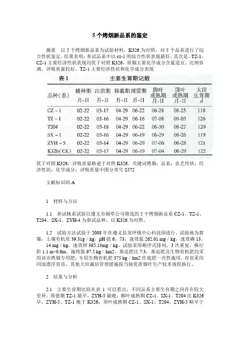 5个烤烟新品系的鉴定