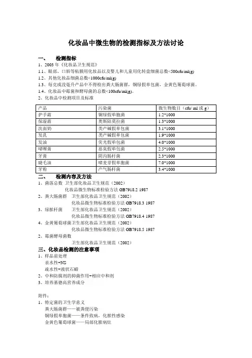 化妆品中微生物检测指标及相应国家标准