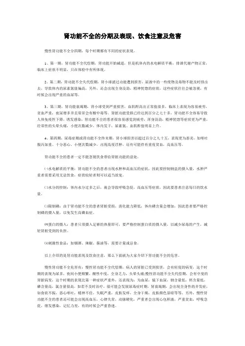 肾功能不全的分期及表现、饮食注意及危害