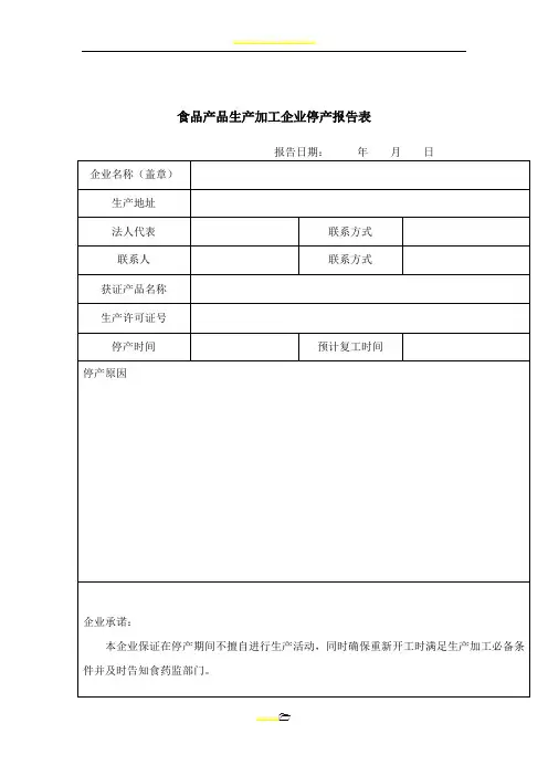 食品企业停产报告与复工报告表模板