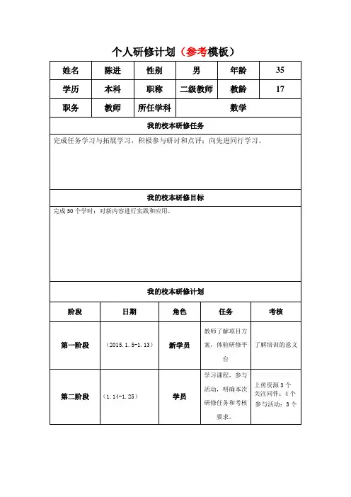 个人研修工作计划模板