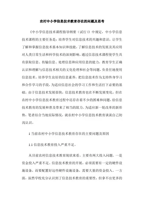 农村中小学信息技术教育存在的问题及思考