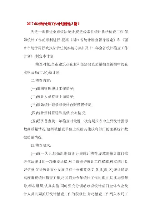 2017年市统计局工作计划精选3篇1