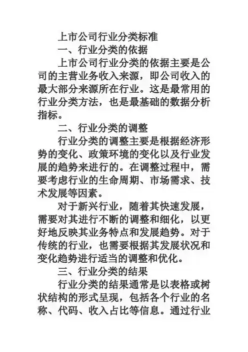 上市公司 行业分类标准