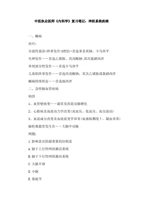 中医执业医师《内科学》复习笔记：神经系统疾病