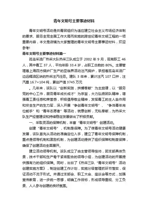 青年文明号主要事迹材料