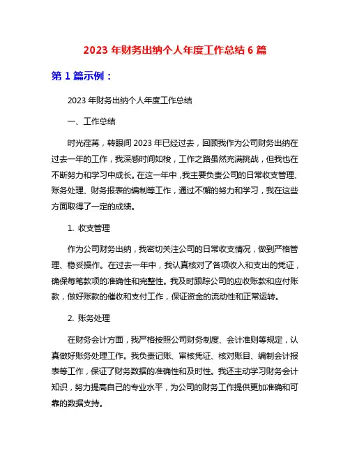 2023年财务出纳个人年度工作总结6篇