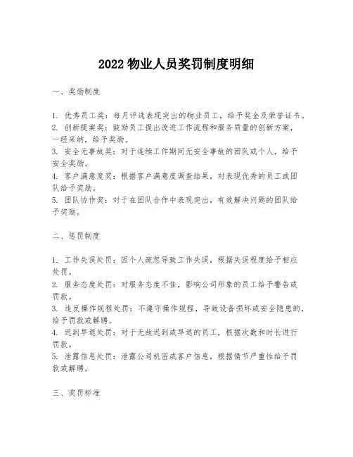 2022物业人员奖罚制度明细