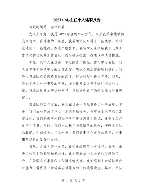 2023中心主任个人述职报告