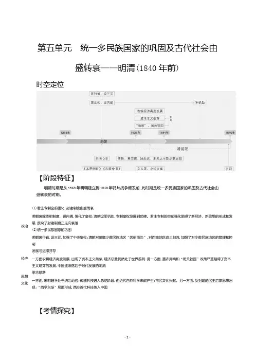 2021新高考历史一轮复习精炼：第5单元 统一多民族国家的巩固及古代社会由盛转衰——明清(1840年前)