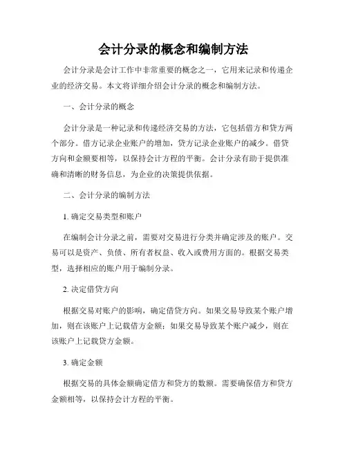 会计分录的概念和编制方法
