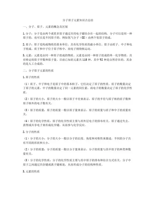 分子原子元素知识点总结