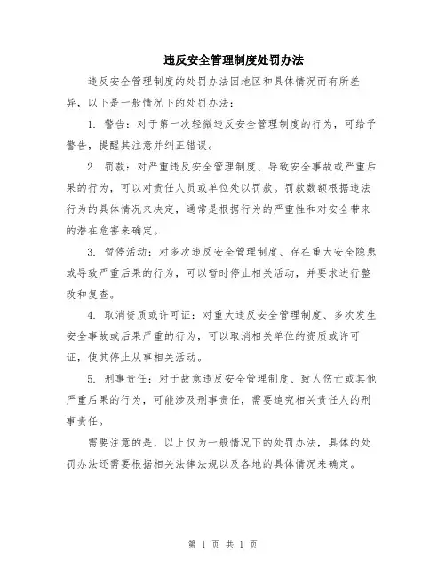 违反安全管理制度处罚办法
