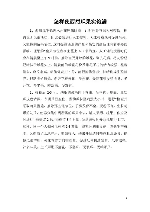 怎样使西甜瓜果实饱满