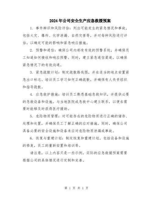 2024年公司安全生产应急救援预案