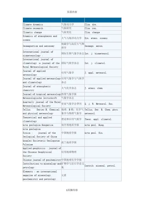 期刊简称