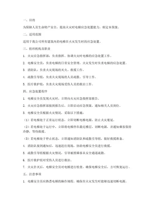 火灾时电梯消防应急预案