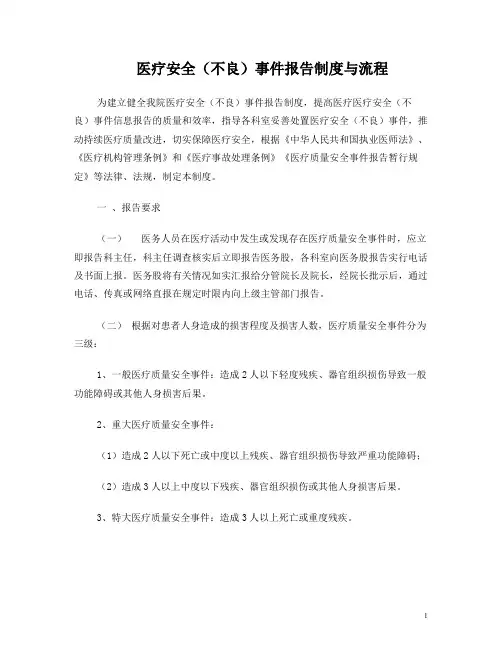 医院医疗质量安全事件报告制度及流程