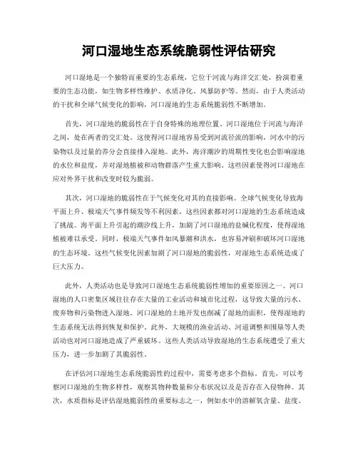 河口湿地生态系统脆弱性评估研究