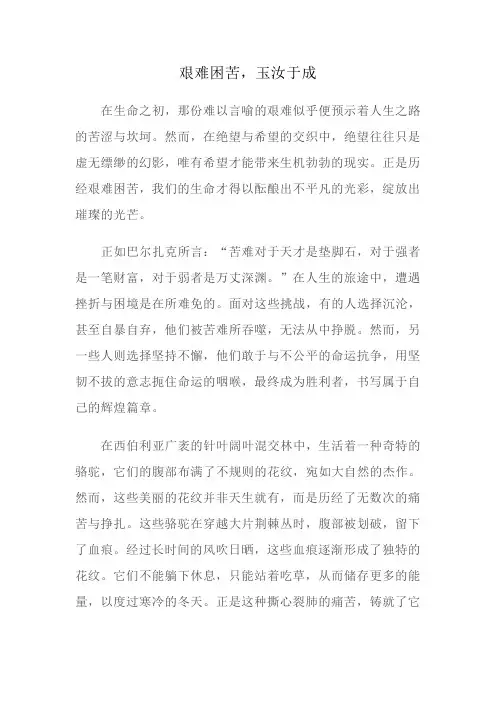 满分作文《艰难困苦,玉汝于成》