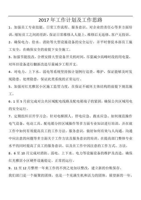 2017年工作计划及工作思路