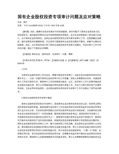 国有企业股权投资专项审计问题及应对策略