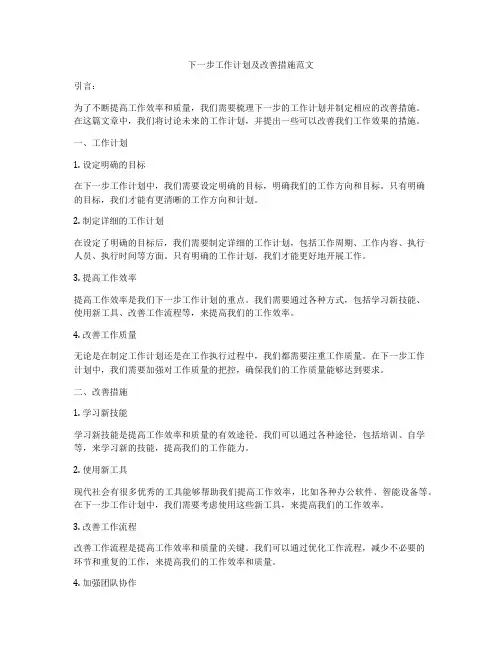 下一步工作计划及改善措施范文