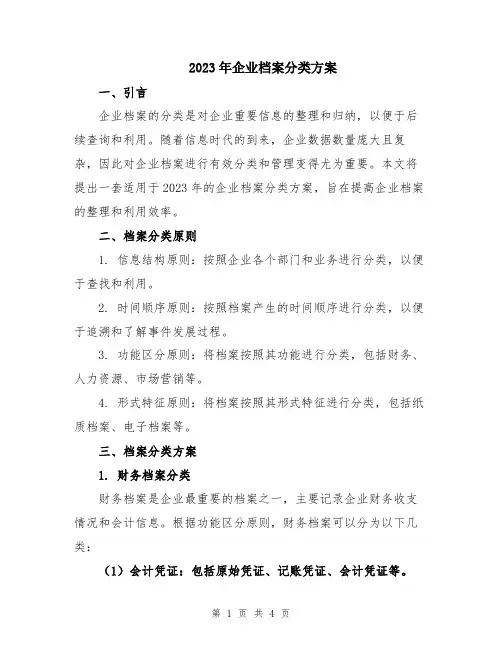 2023年企业档案分类方案