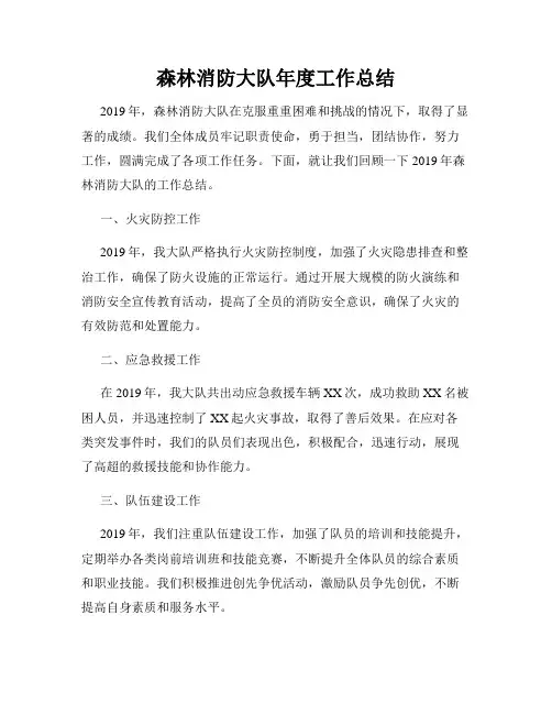 森林消防大队年度工作总结
