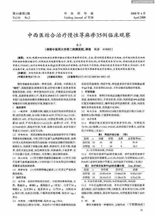中西医结合治疗慢性荨麻疹35例临床观察