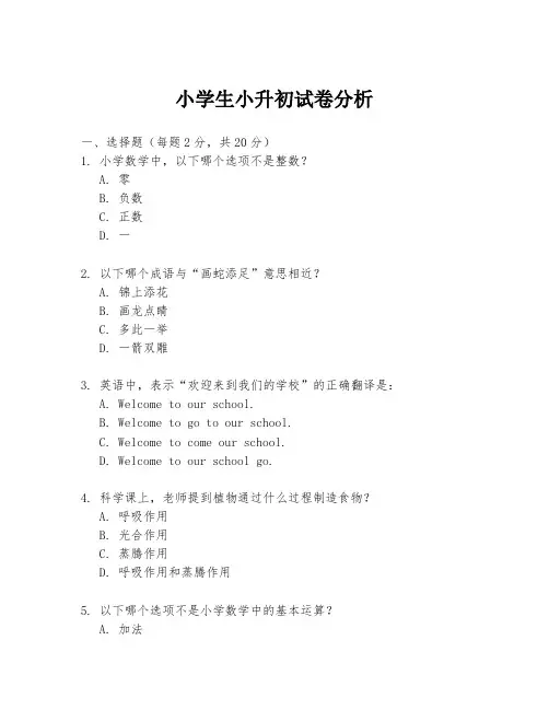 小学生小升初试卷分析