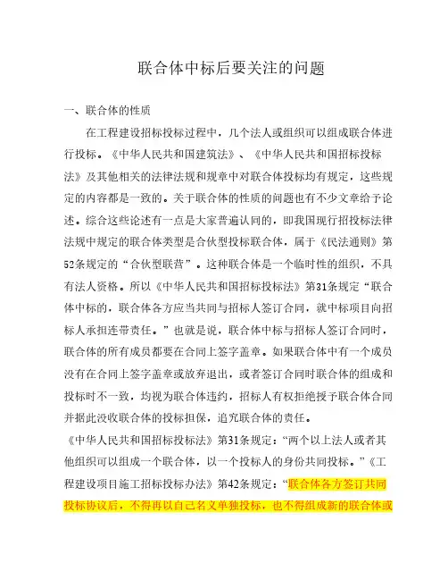 联合体投标中要关注的几个问题
