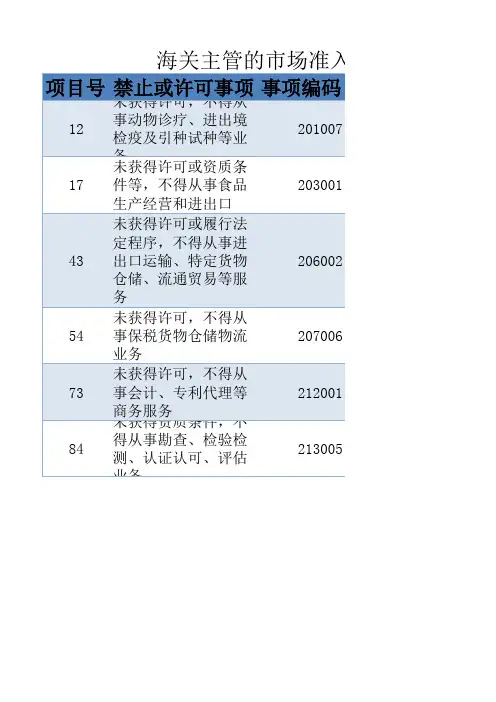 海关主管的市场准入负面清单